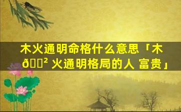木火通明命格什么意思「木 🌲 火通明格局的人 富贵」